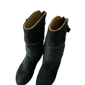 Tecnica Woman’s Black Suede and Quilted Nylon Italian Snow Boots Size 7.5